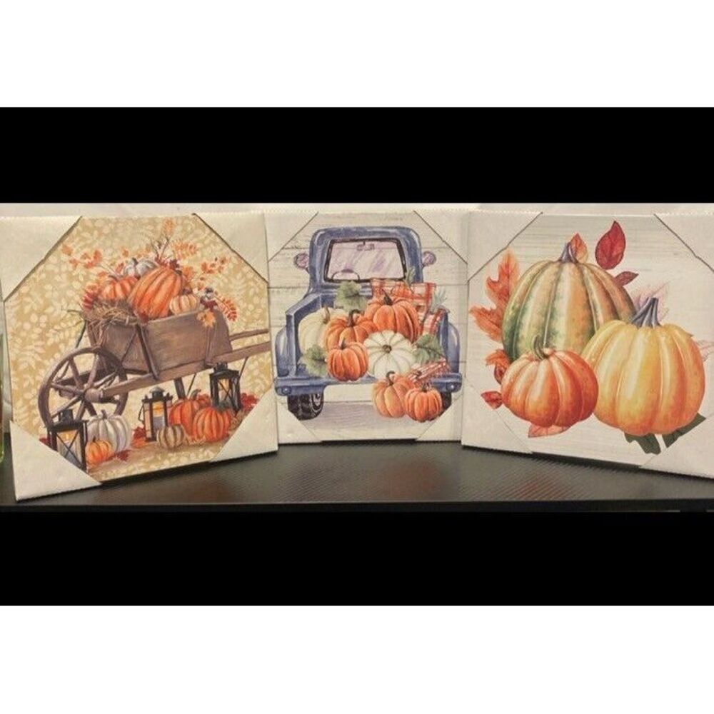 3‎ Fall Harvest 10" x 10" Autumn Harvest Hanging Canvas Print Decor New